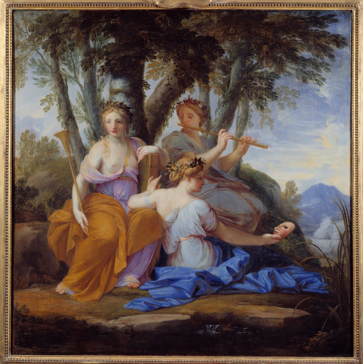 A Clio, Euterpe és Thalie Elles múzsák a történelem, a zene és a vígjáték múzsái. alkotó: Eustache (studio of) Le Sueur