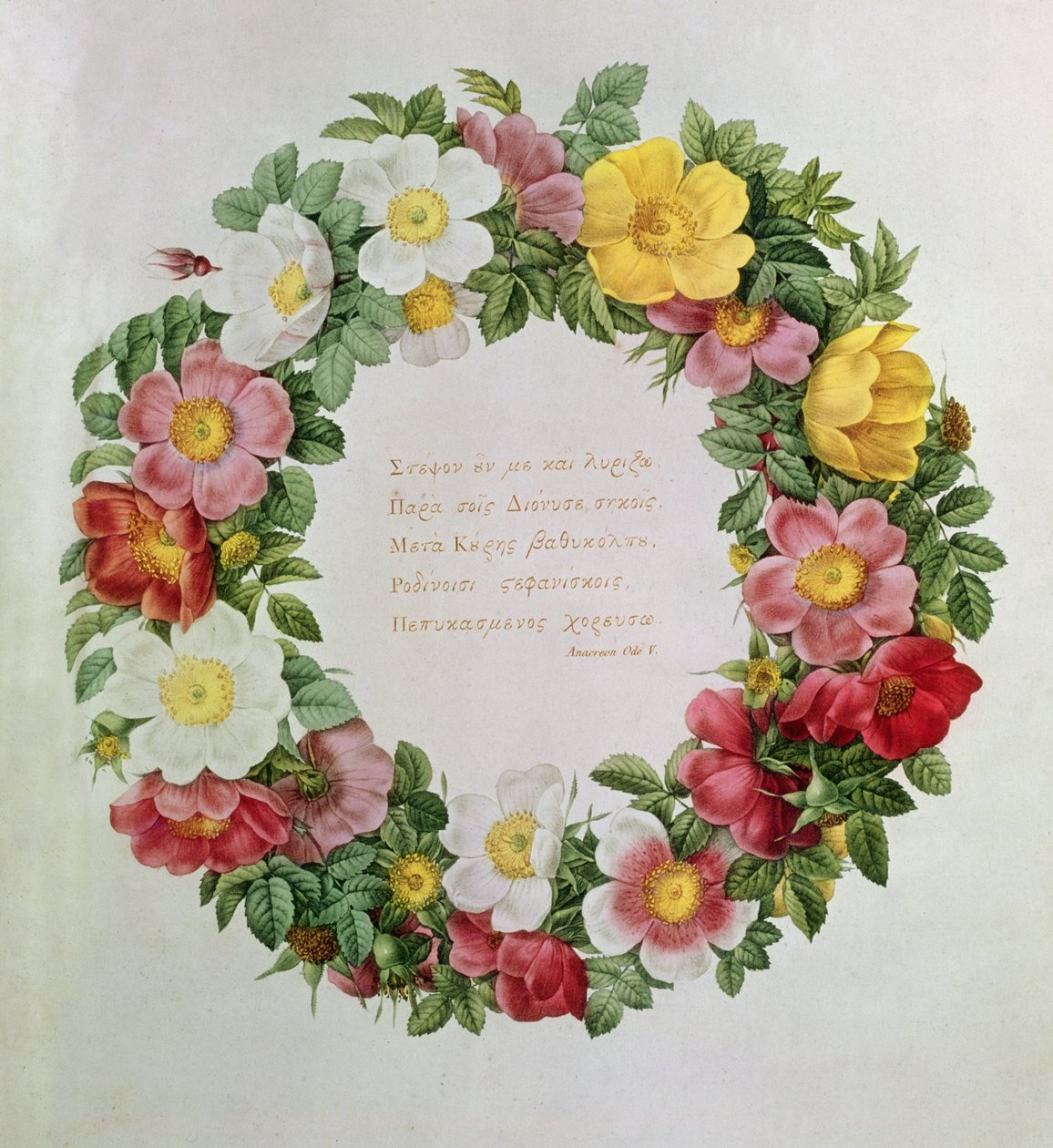 Claude-Antoine Thory Les roses, Frontispiece: Garland with an Epigraph of Ode V, Anakreon görög költő, 1817 (litográfia) alkotó: Eustache Hyacinthe Langlois