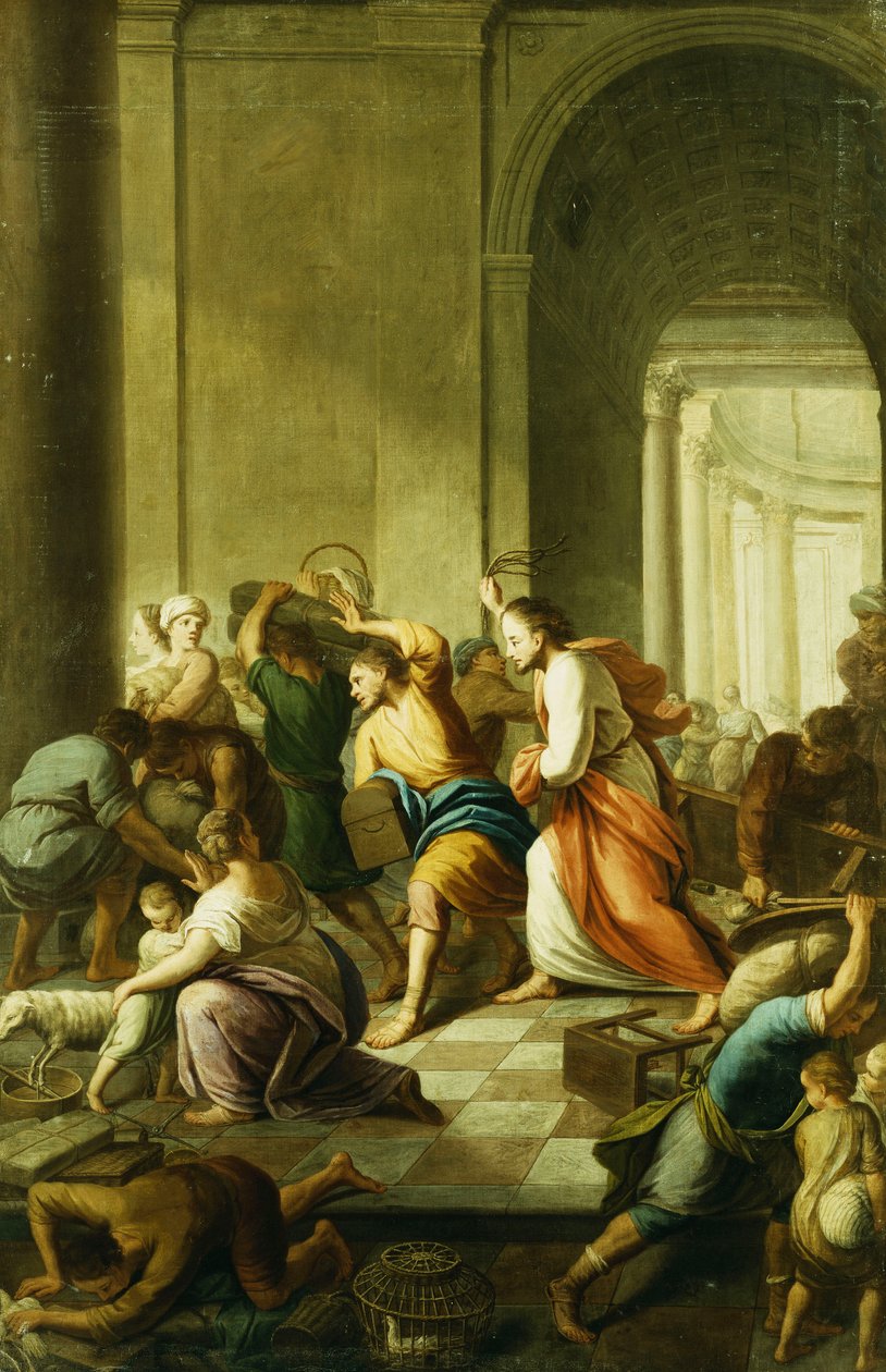 Krisztus kiűzi a pénzváltókat a templomból alkotó: Eustache Le Sueur