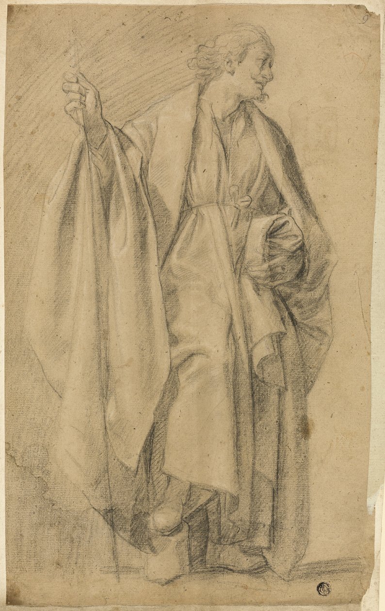 Álló, terített férfi figura, fogókar alkotó: Eustache Le Sueur