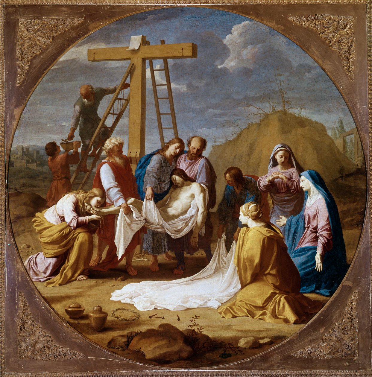 Krisztus lerakódása (olaj, vászon, 1651 körül) alkotó: Eustache Le Sueur