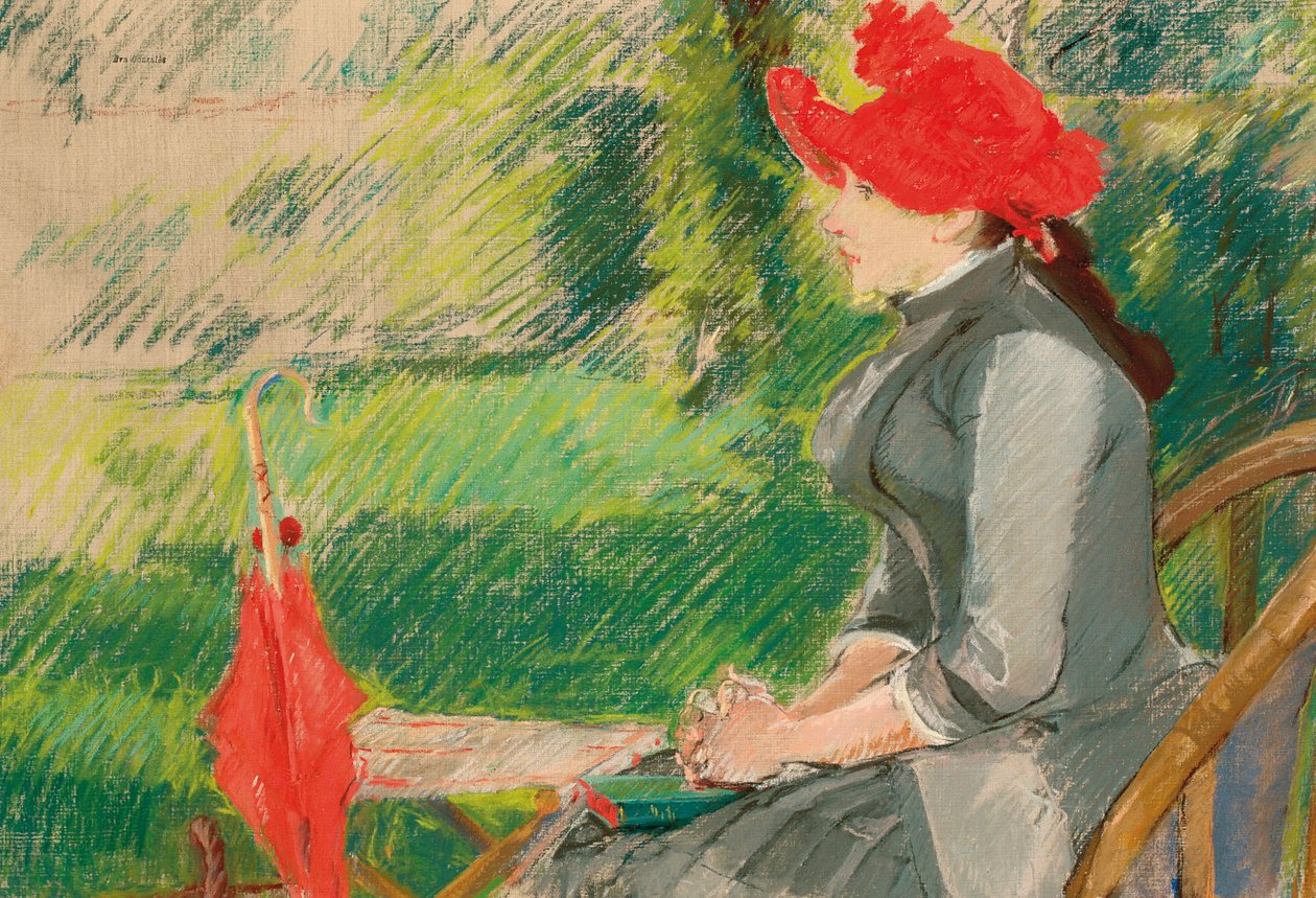 Olvasás a kertben; vagy Woman in Red Hat, c. 1880-1882 alkotó: Eva Gonzalès