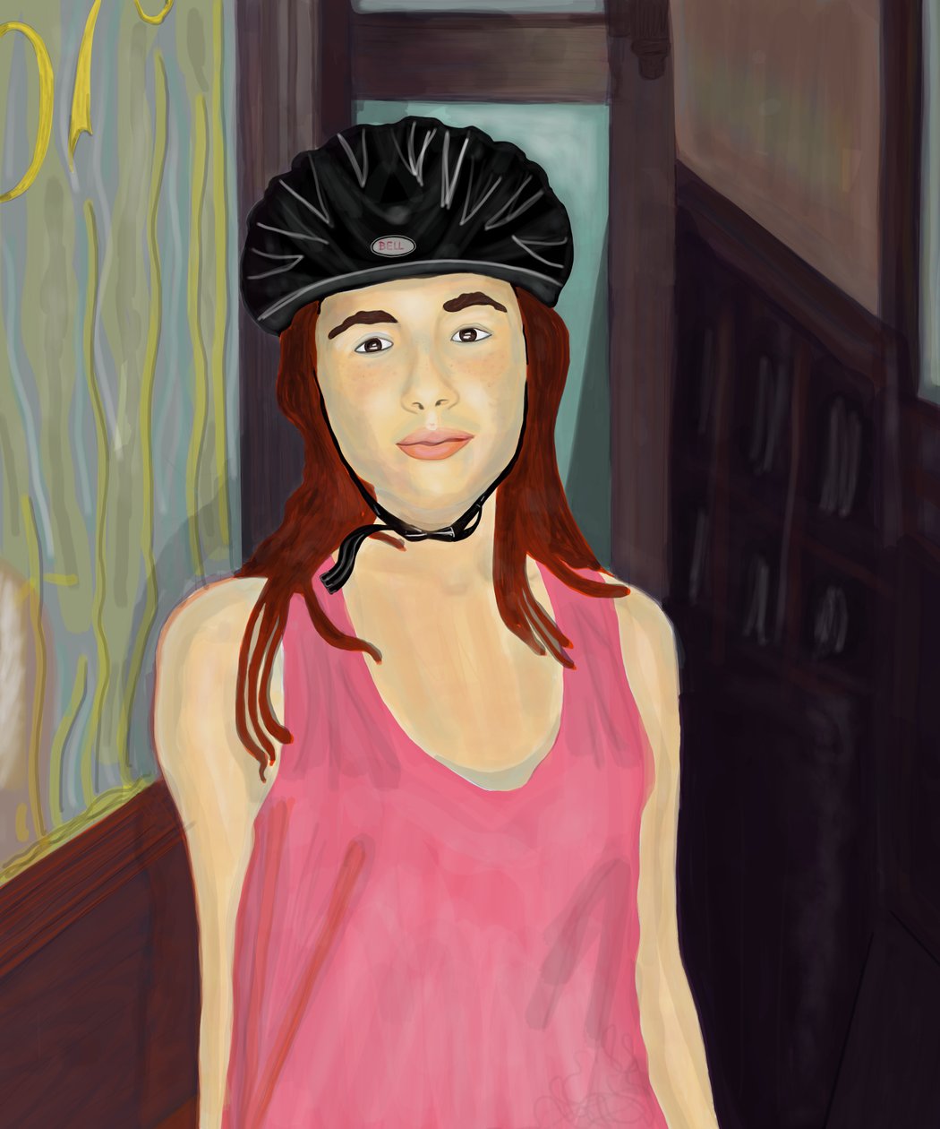 Ava biciklis sisakban, Brooklyn (digitális művészet) alkotó: Evan Sklar
