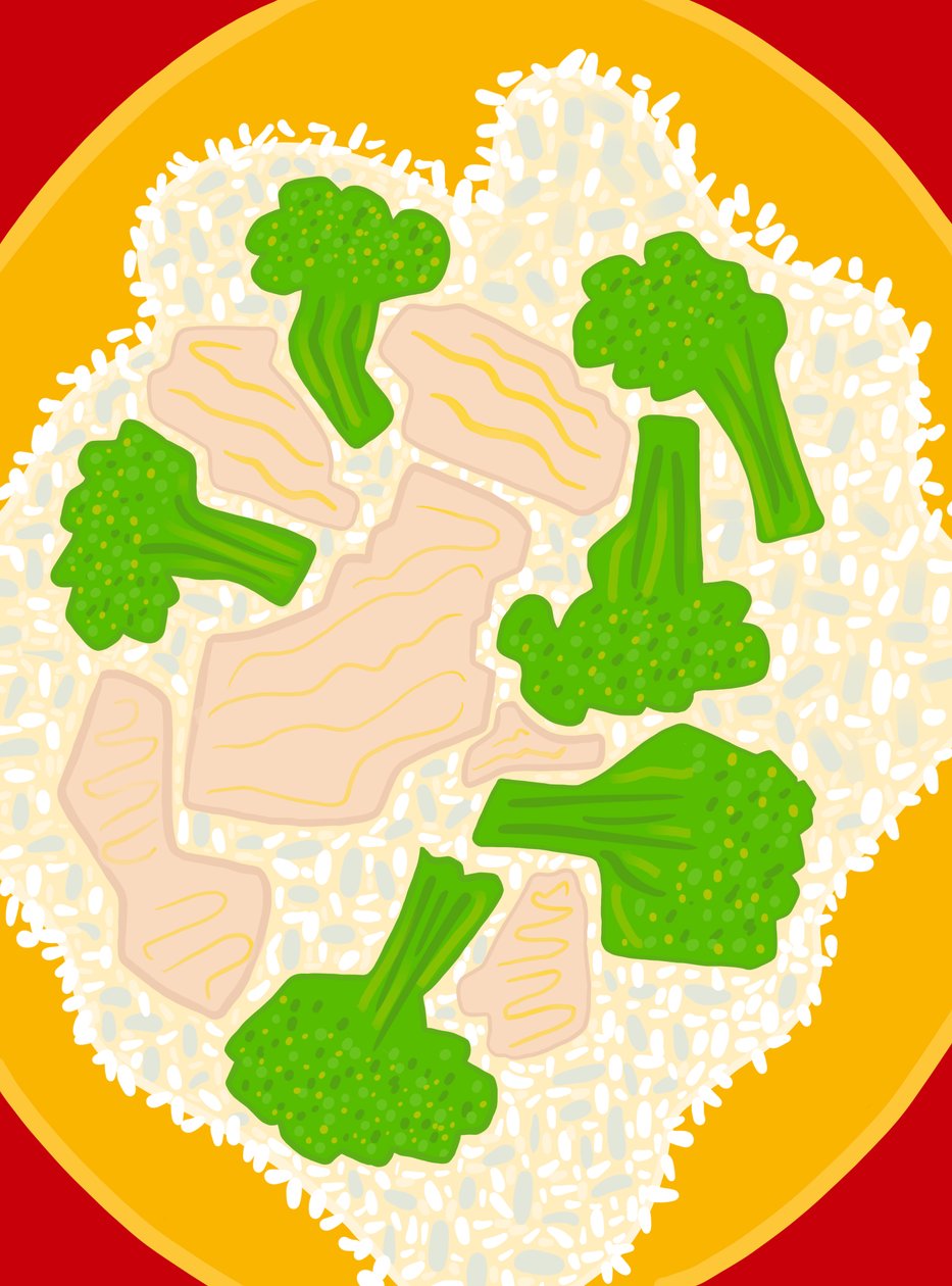 Csirke és brokkoli, 2025 (digitális művészet) alkotó: Evan Sklar