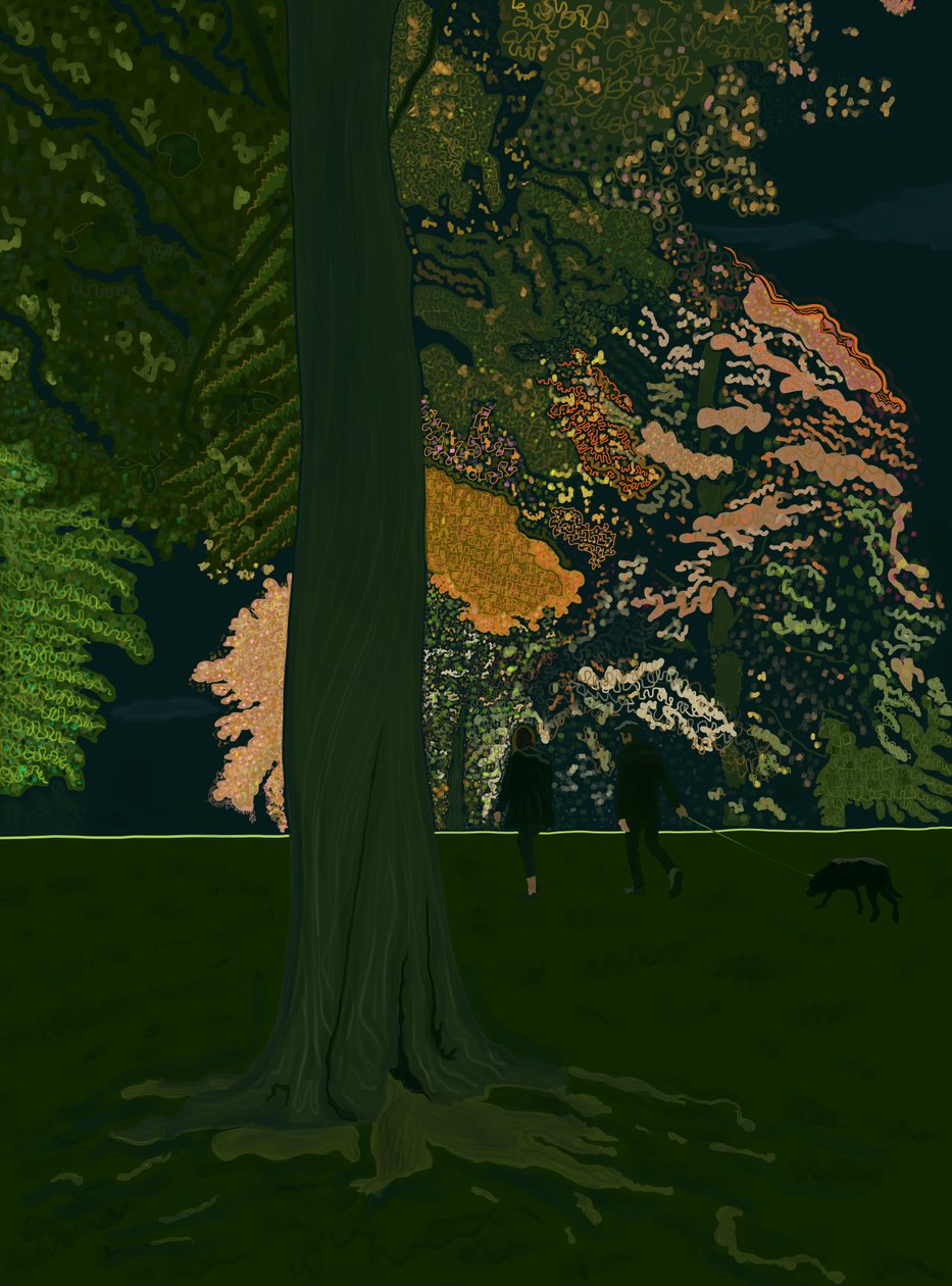 Dog Walk At Night (digitális művészet) alkotó: Evan Sklar
