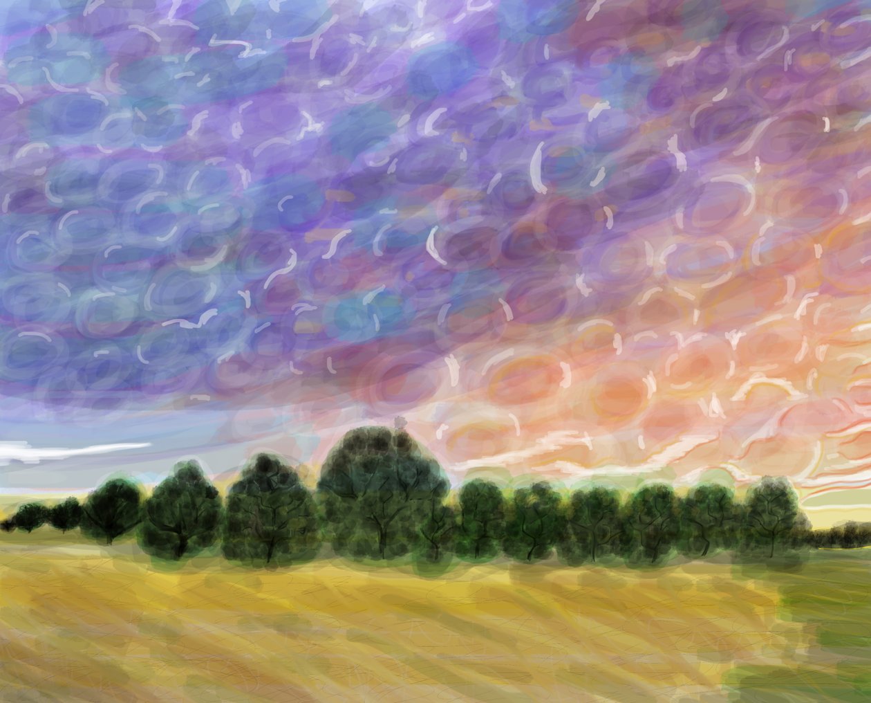Field In Vermont, 2018 (kézzel rajzolva iPad-en Apple ceruzával) alkotó: Evan Sklar