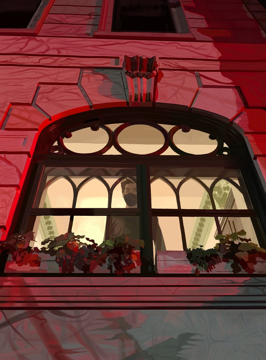 Figure In window Illuminated By Sirens, Brooklyn (digitális művészet) alkotó: Evan Sklar