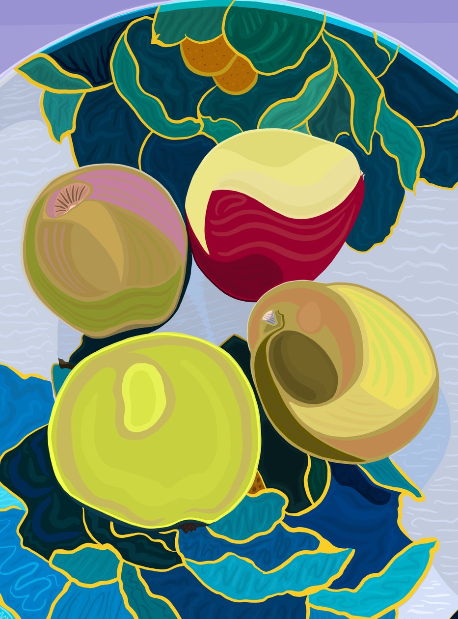 Négy Seckel körte tálban , 2025 (digitális művészet) alkotó: Evan Sklar