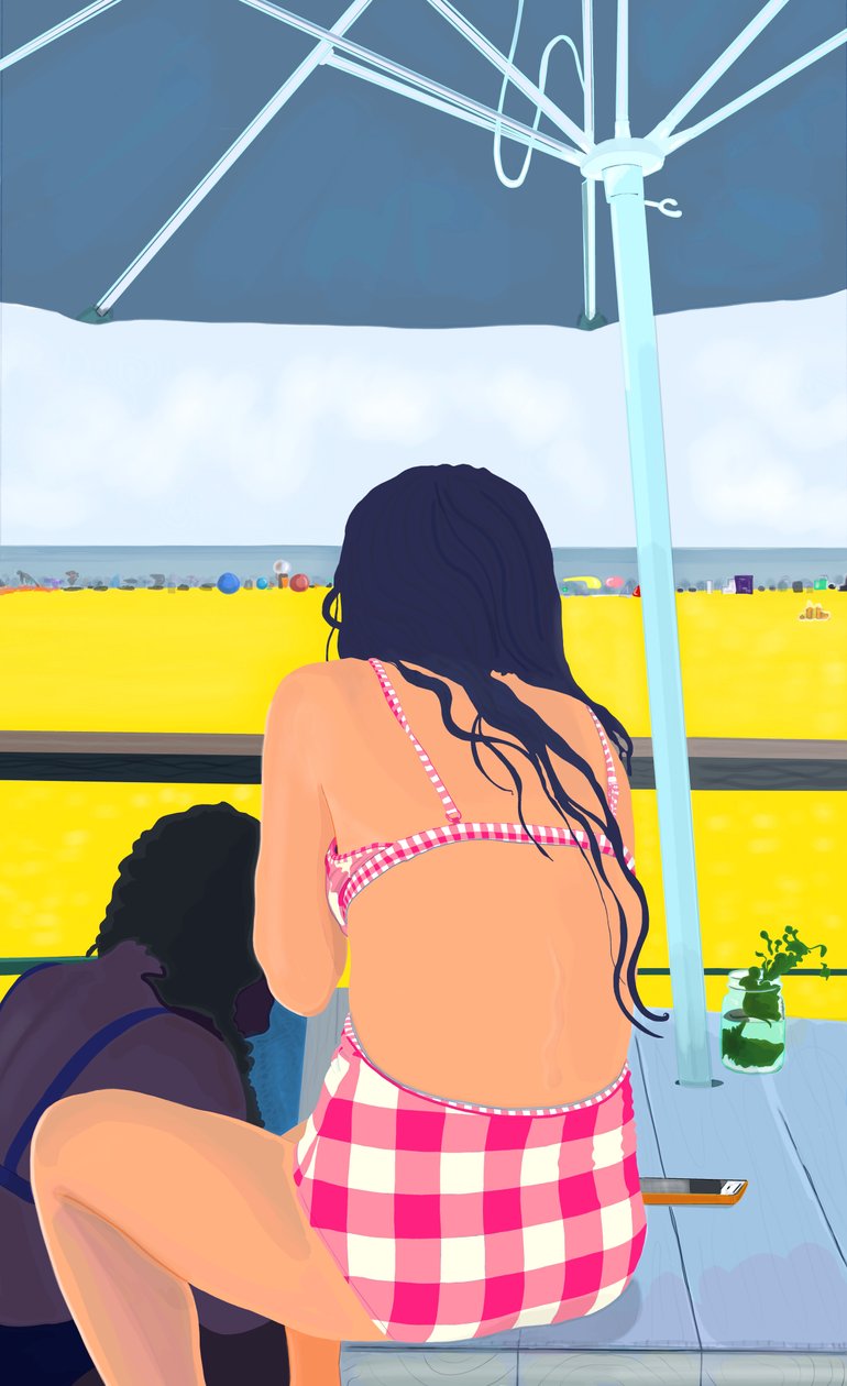 Magenta Gingham a Rockaway Beach-en (digitális művészet) alkotó: Evan Sklar