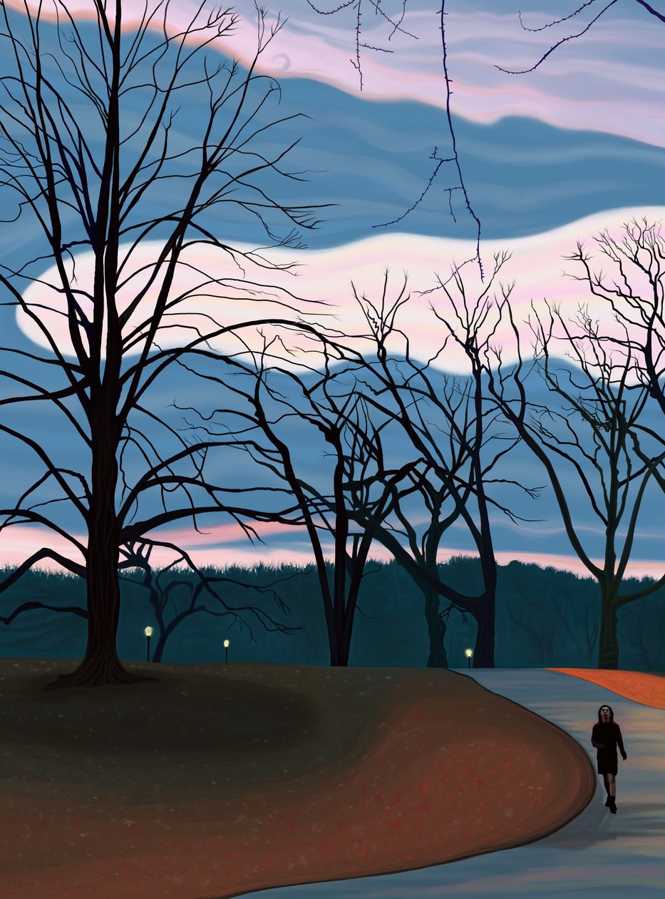 Man Exercising a Prospect Parkban napfelkeltekor Twilight.(digitális művészet) alkotó: Evan Sklar