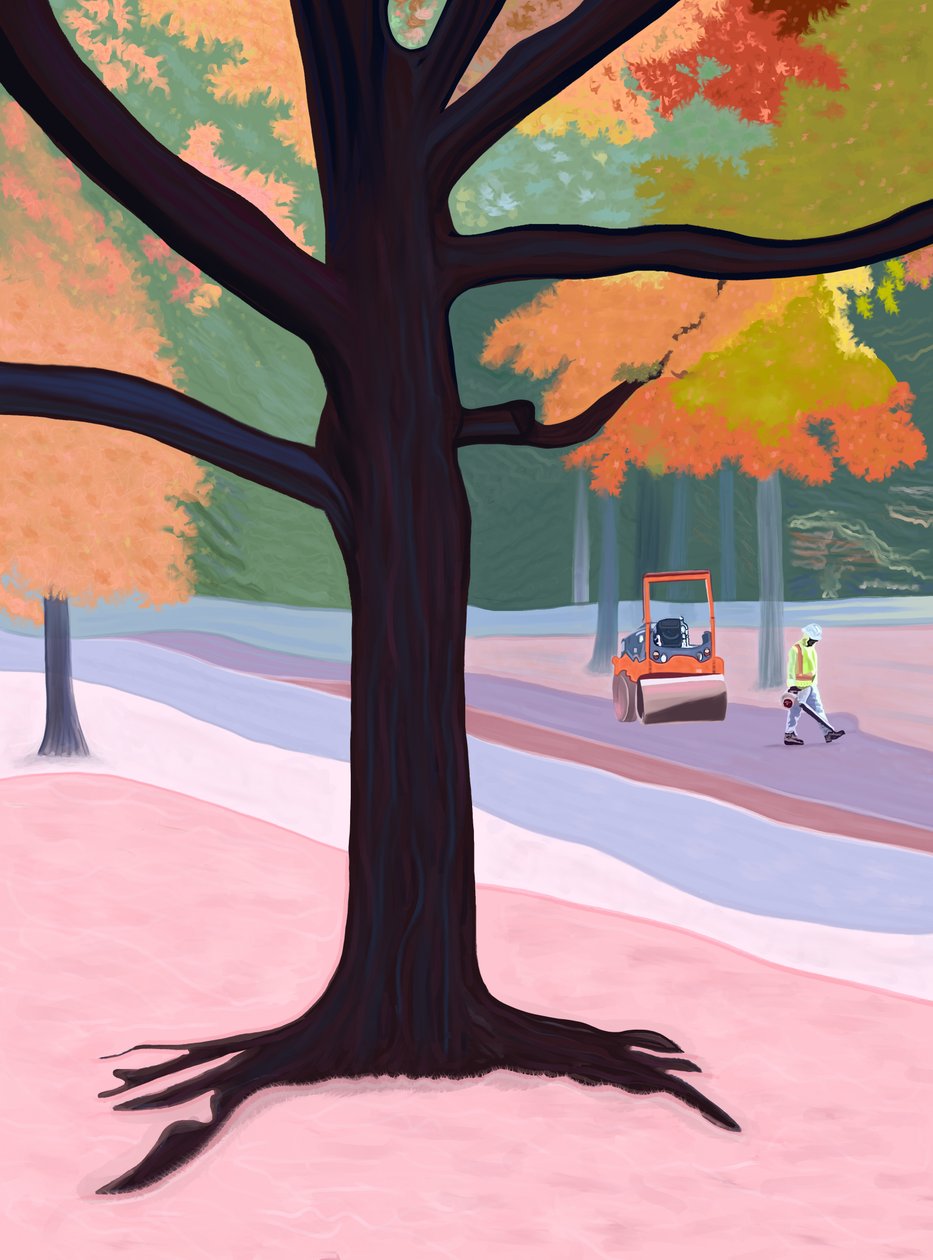 Férfi levélfúvóval, 2025 (digitális művészet) alkotó: Evan Sklar