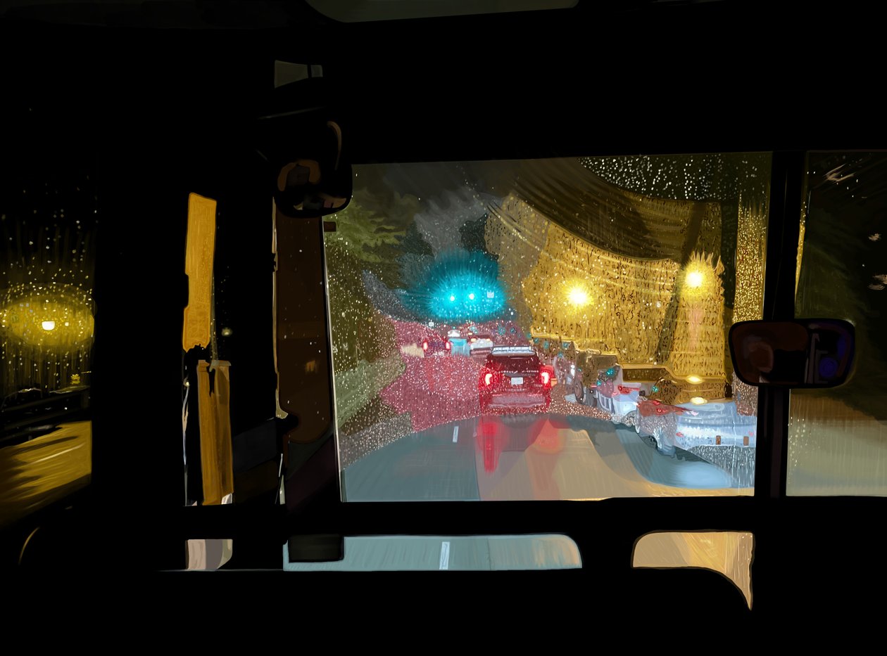 Éjszakai busz, 2025 (digitális művészet) alkotó: Evan Sklar