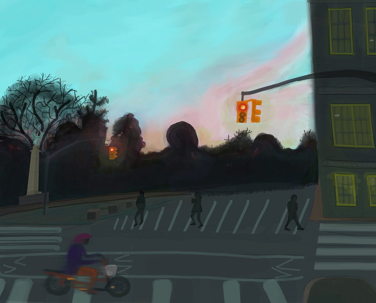 Narancssárga robogó, Grand Army Plaza, Brooklyn, 2016 (kézzel rajzolva egy iPad-en, Apple ceruzával) alkotó: Evan Sklar