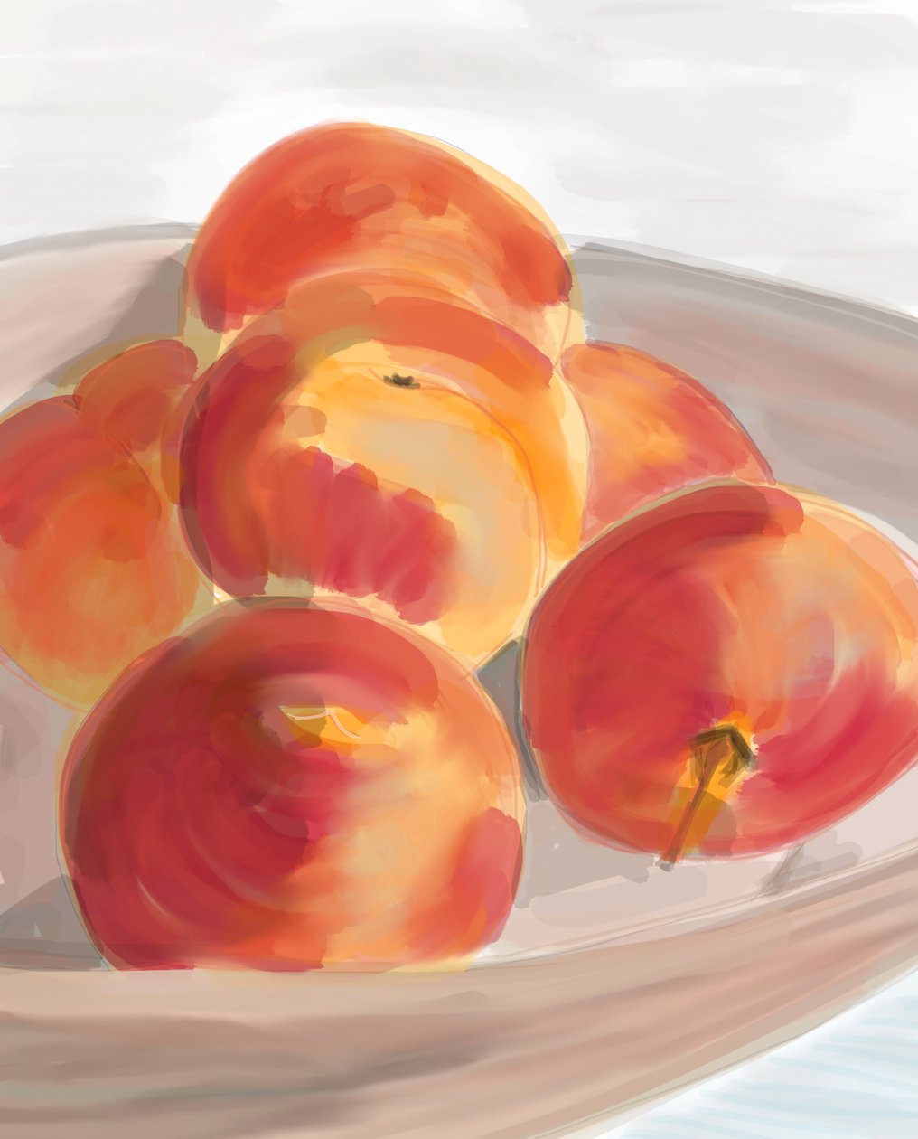 Peaches In Bowl, 2016 (kézzel rajzolva egy iPad-en Apple ceruzával) alkotó: Evan Sklar