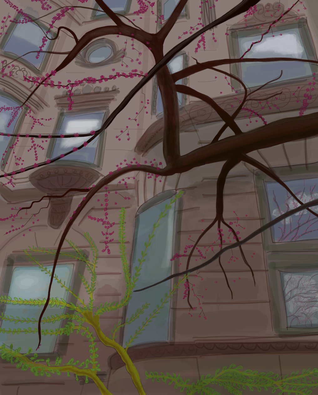 Prospect Parek West és Fifth Street, Brooklyn, 2017 (kézzel rajzolva iPad-en Apple ceruzával) alkotó: Evan Sklar