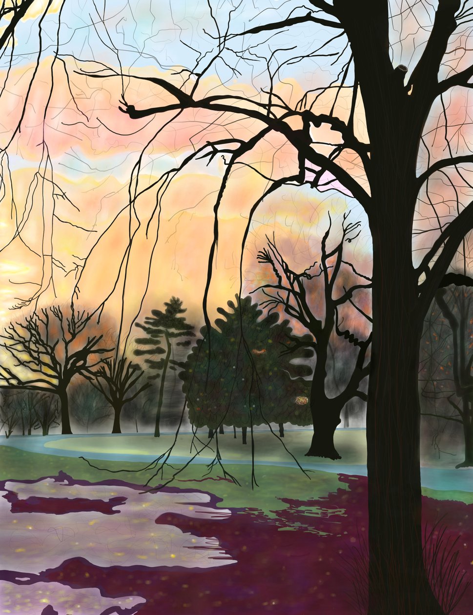Prospect Park, fák (digitális művészet) alkotó: Evan Sklar