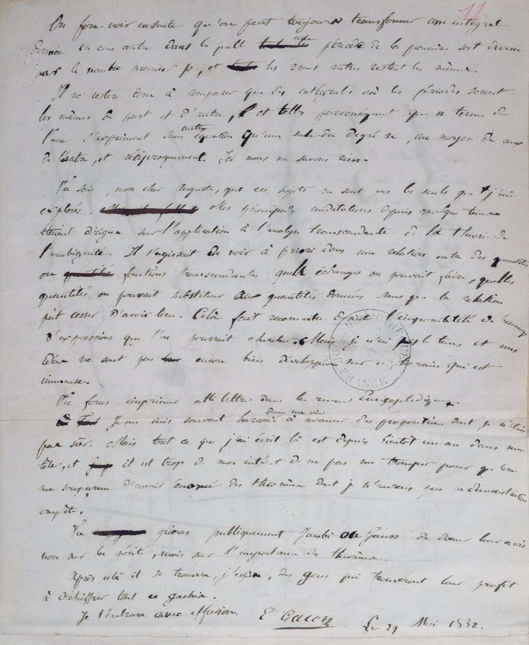 Ms 2108 fol.11r Gallois levele Auguste Chevalier-nek, 1832. május 29. alkotó: Evariste Gallois