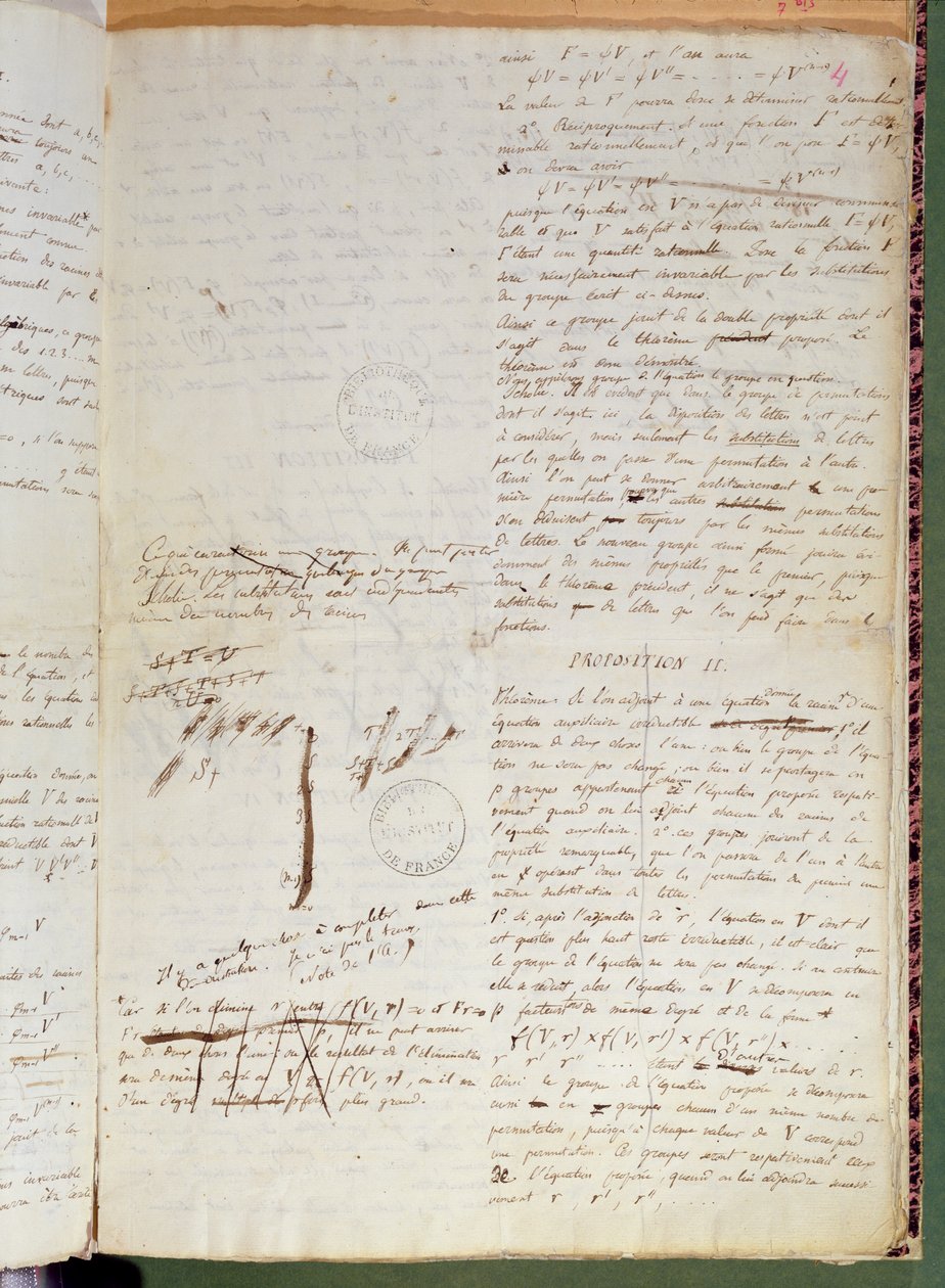 Ms 2108 f.4 Írások egy egyenlet gyökök általi megoldásának feltételeiről, 1832 (lásd még: 163744) alkotó: Evariste Galois