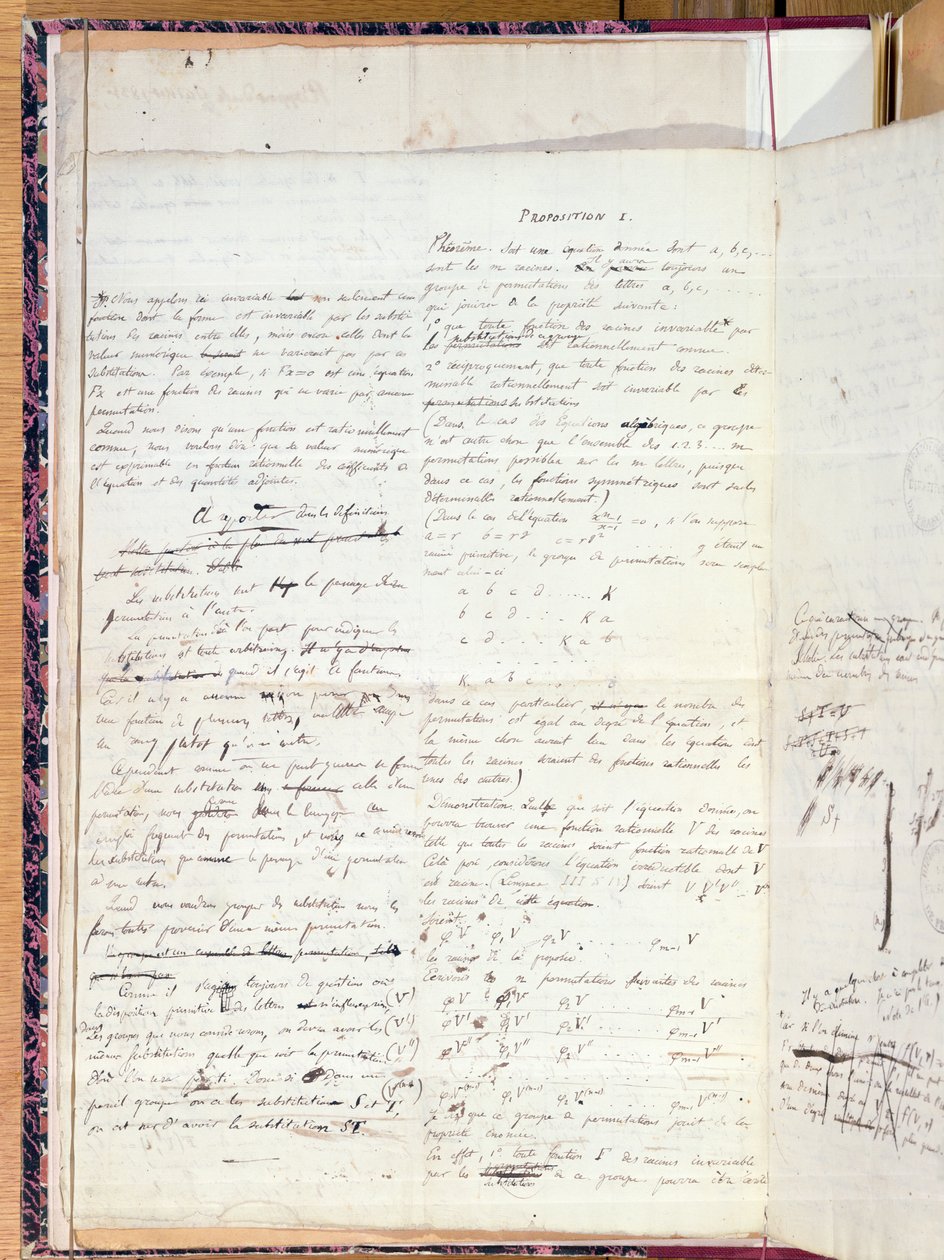 Ms 2108 Proposition I, "Memoire sur les Conditions of Solubility of Equations by Radicals", 1732 alkotó: Evariste Galois