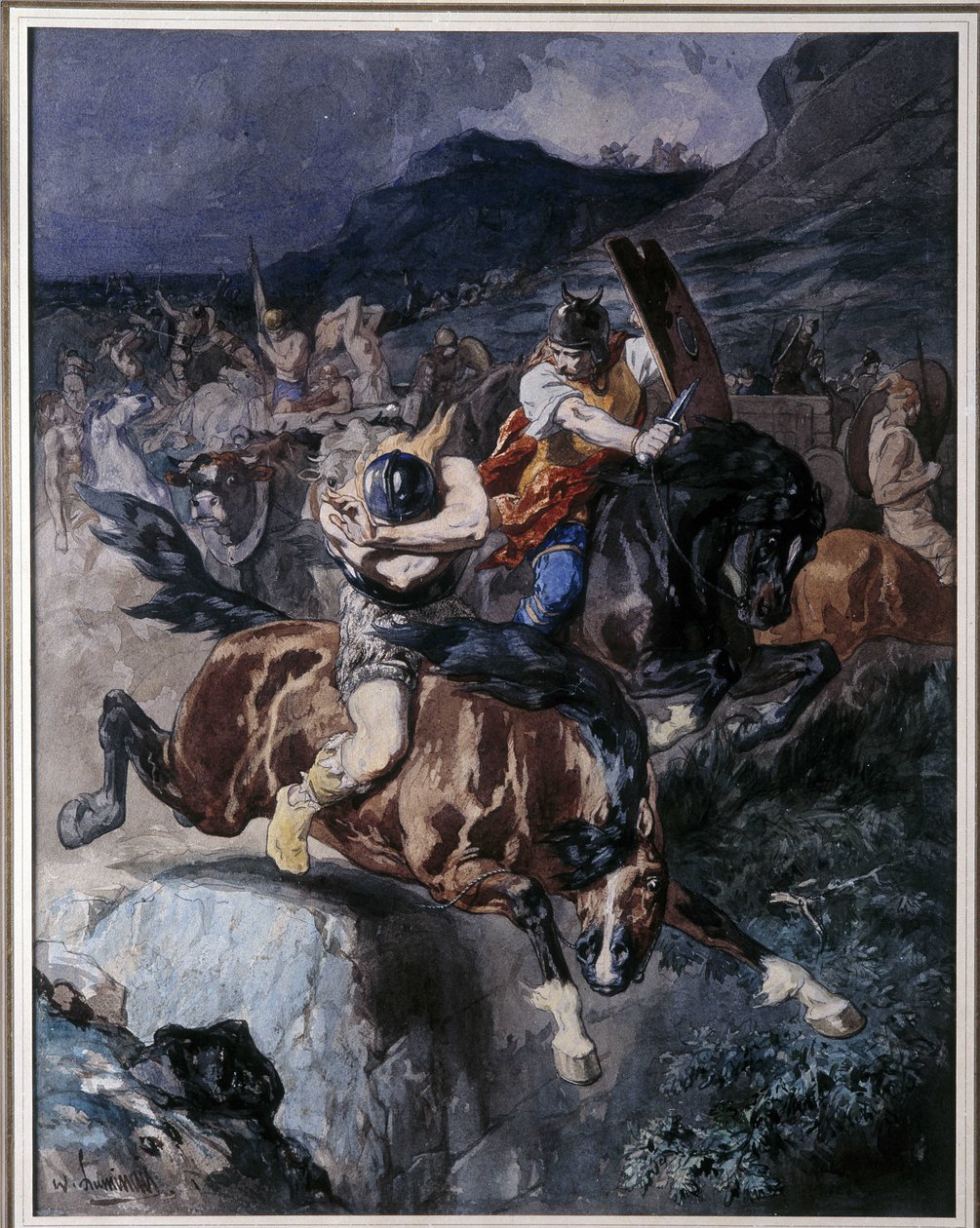 Francs lovasok harca (akvarell) alkotó: Evariste Vital Luminais