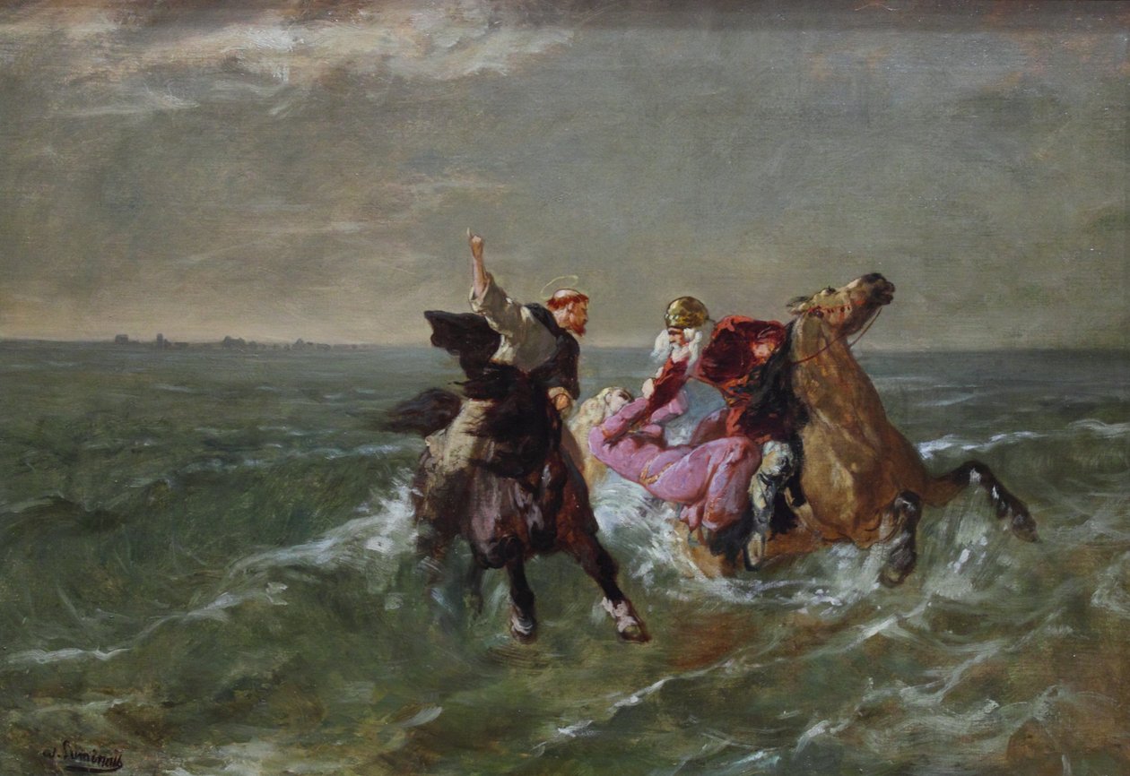 Francia: La chevauchée de saint Guénolé et du Roi Gradlon Szent Guénolé és Gradlon király menekülése alkotó: Evariste Vital Luminais