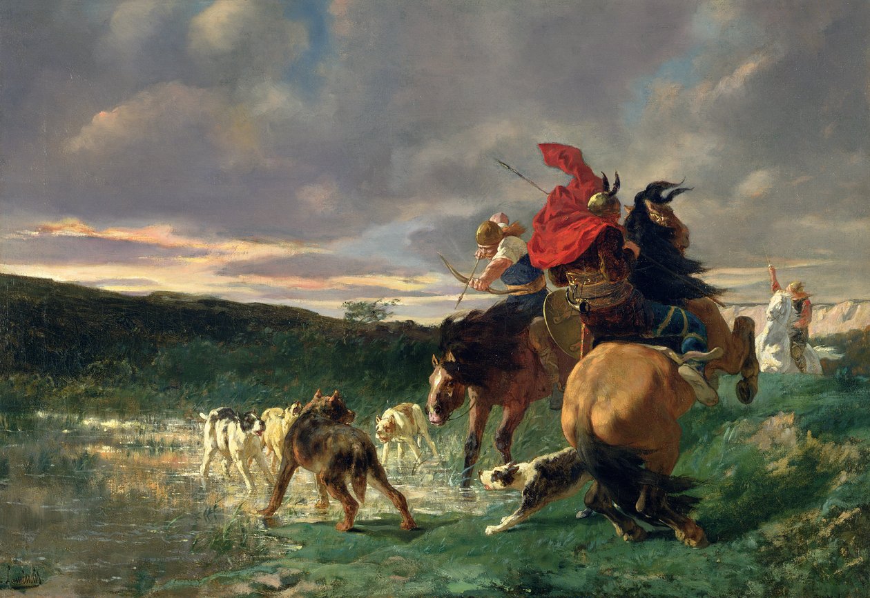 Merovingok megtámadnak egy vadkutyát alkotó: Evariste Vital Luminais