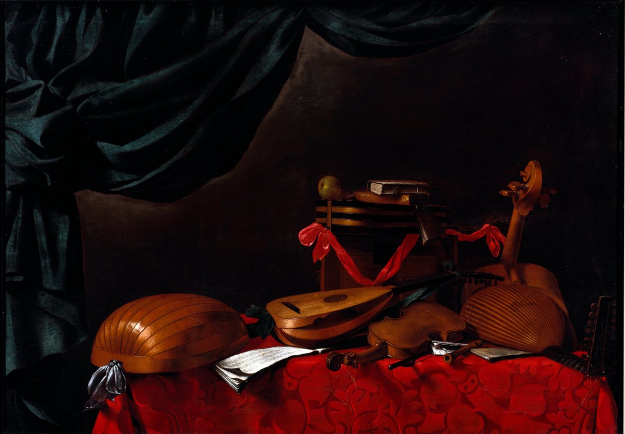 Csendélet hangszerekkel és körtével Evarista Baschenis (1617-1677) festménye XVII. Bergamo, Accademia Carrara, Olaszország alkotó: Evaristo Baschenis