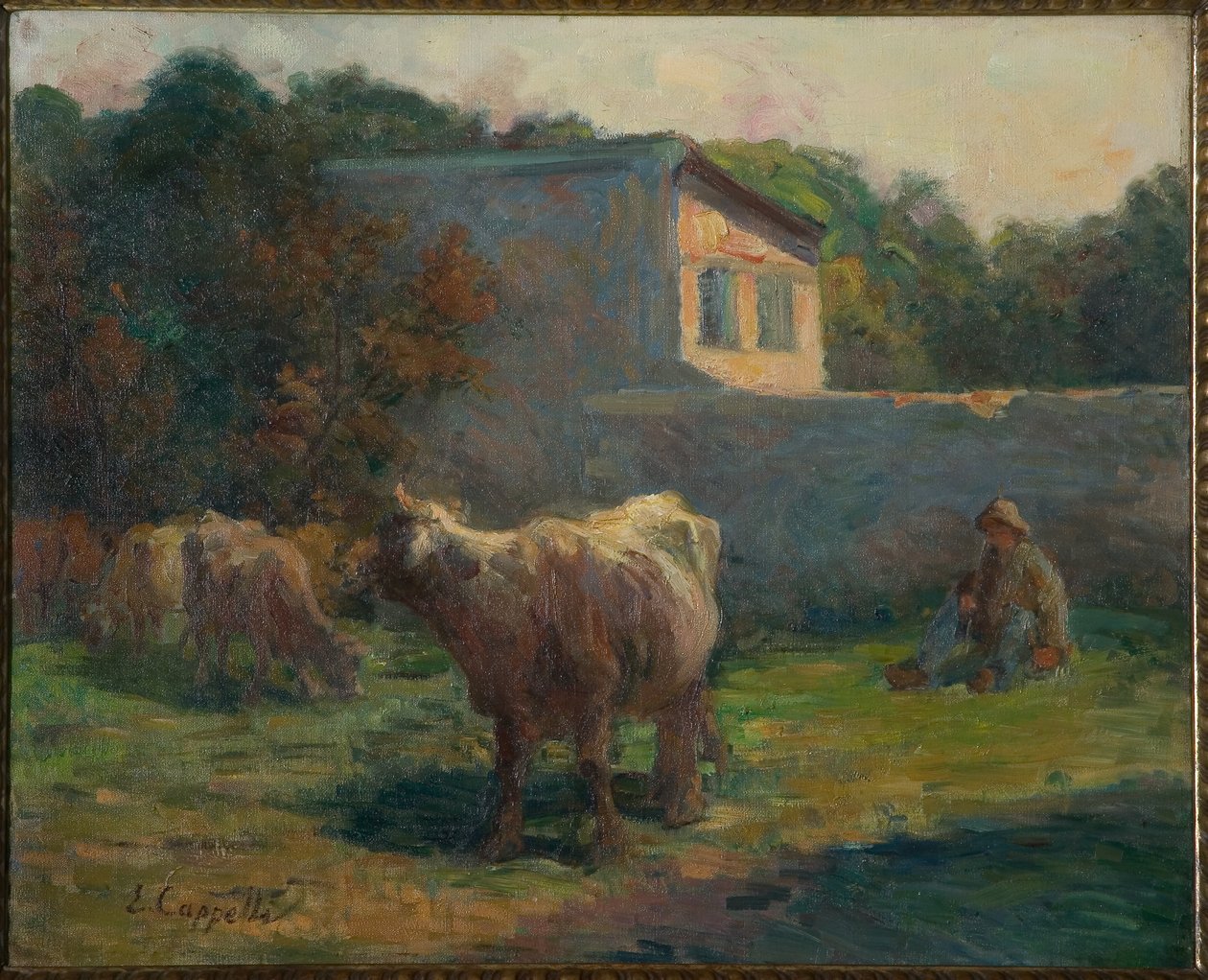 Legelő tehenek (olaj, vászon) alkotó: Evaristo Cappelli