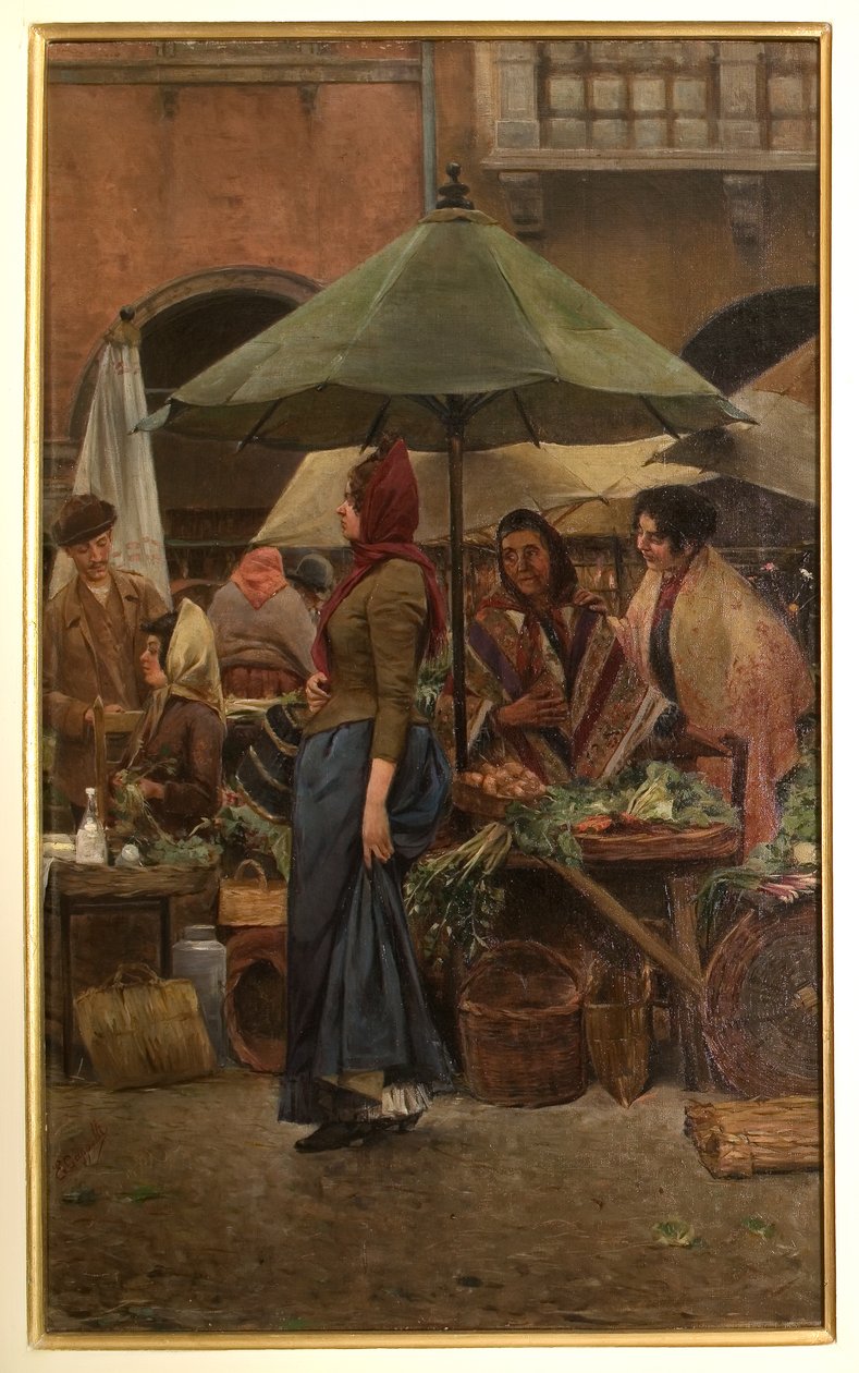 Piazza delle Erbe 1892 (olaj, vászon) alkotó: Evaristo Cappelli