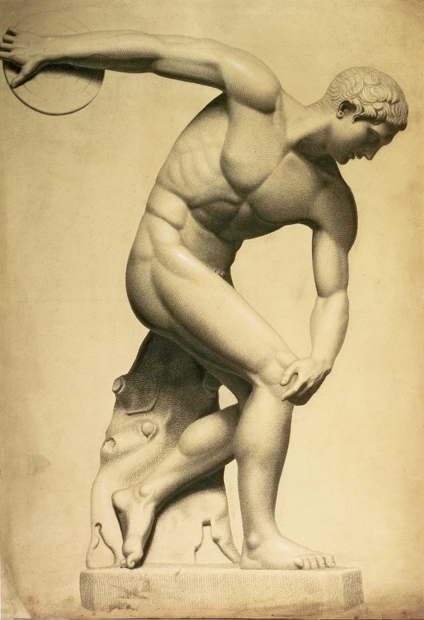 Diszkoszvető, klasszikus szobor rajza, 1874 körül (ceruza, zsírkréta, papír) alkotó: Evelyn De Morgan
