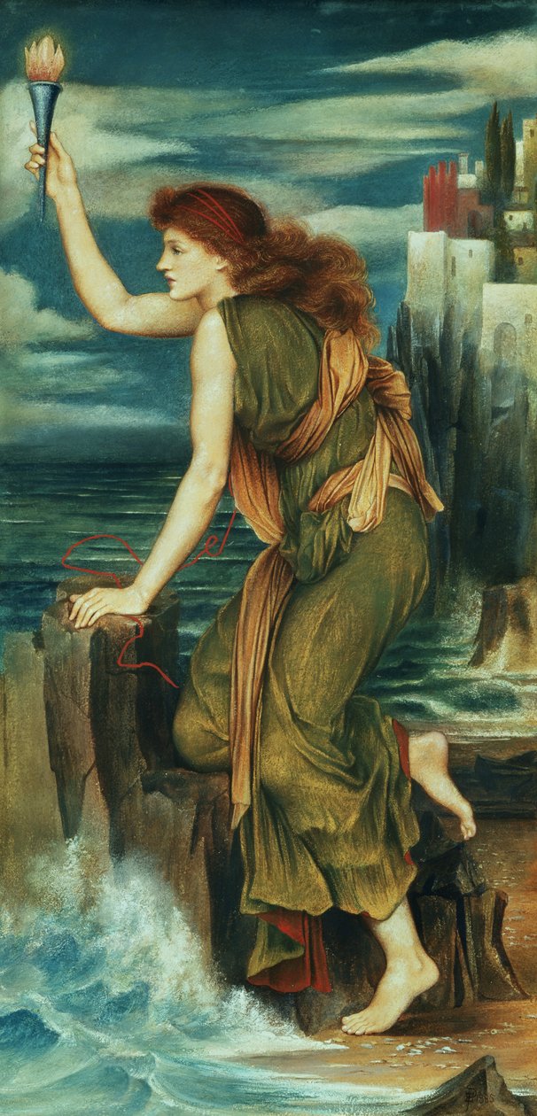 Leander visszatérésére váró hős, 1885 alkotó: Evelyn De Morgan