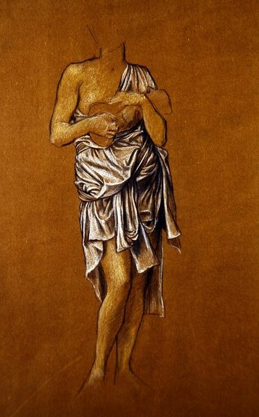 Bal oldali női fohász a mólón/St Christin (kék-fehér zsírkréta papíron) alkotó: Evelyn De Morgan