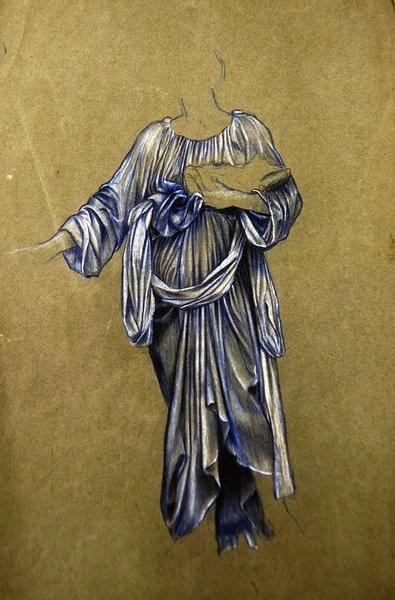 Tanulmány a harmadik álló szárnyas angyalhoz (fekete-fehér zsírkréta papíron) alkotó: Evelyn De Morgan