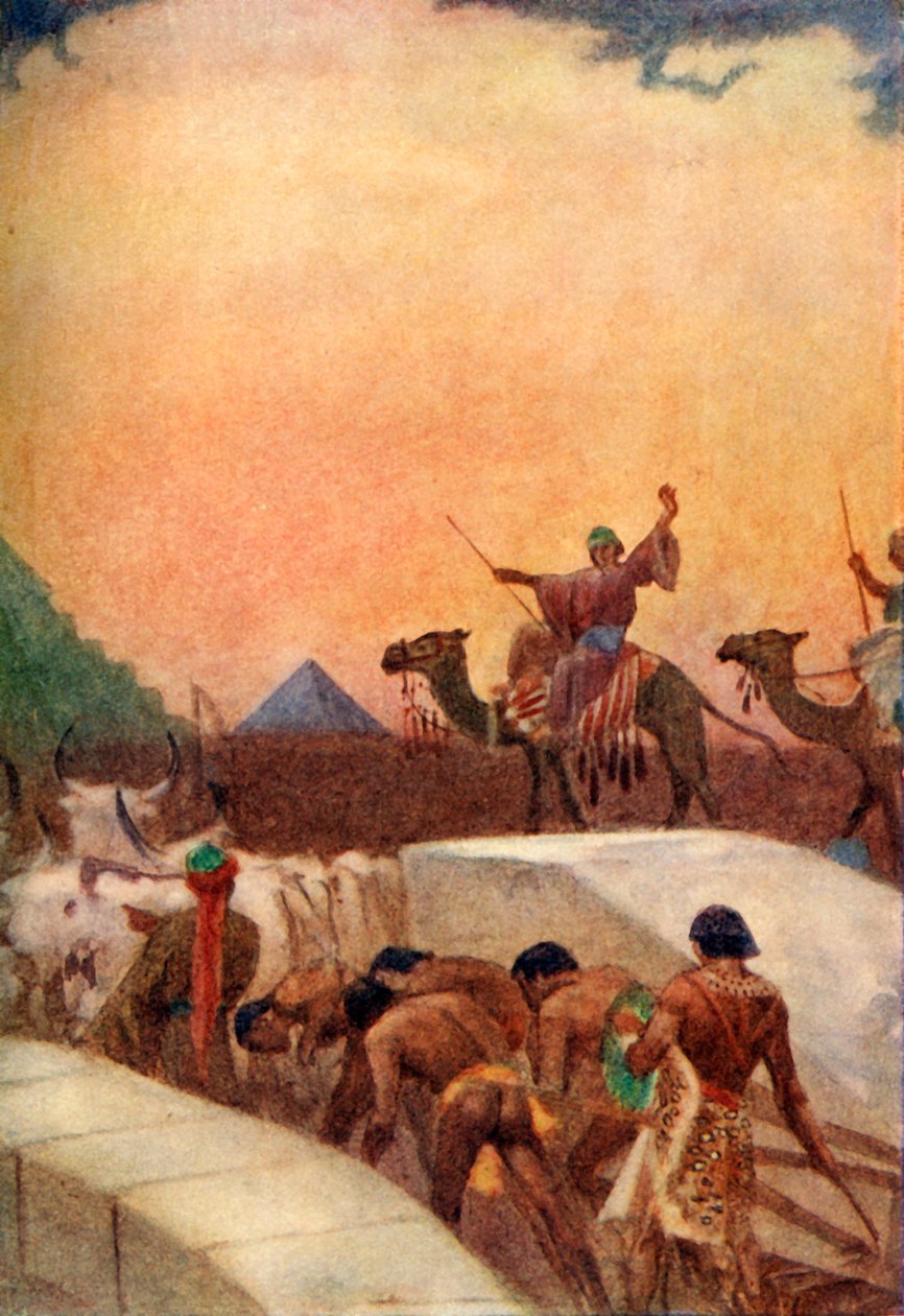 „Kőtömbök vontatása a piramisokhoz”, 1915. alkotó: Evelyn Paul