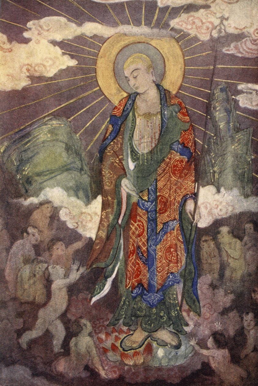 Jizo, a gyerekek istene, illusztrációja Amy Cruse „Mítoszok könyvéből”. alkotó: Evelyn Paul