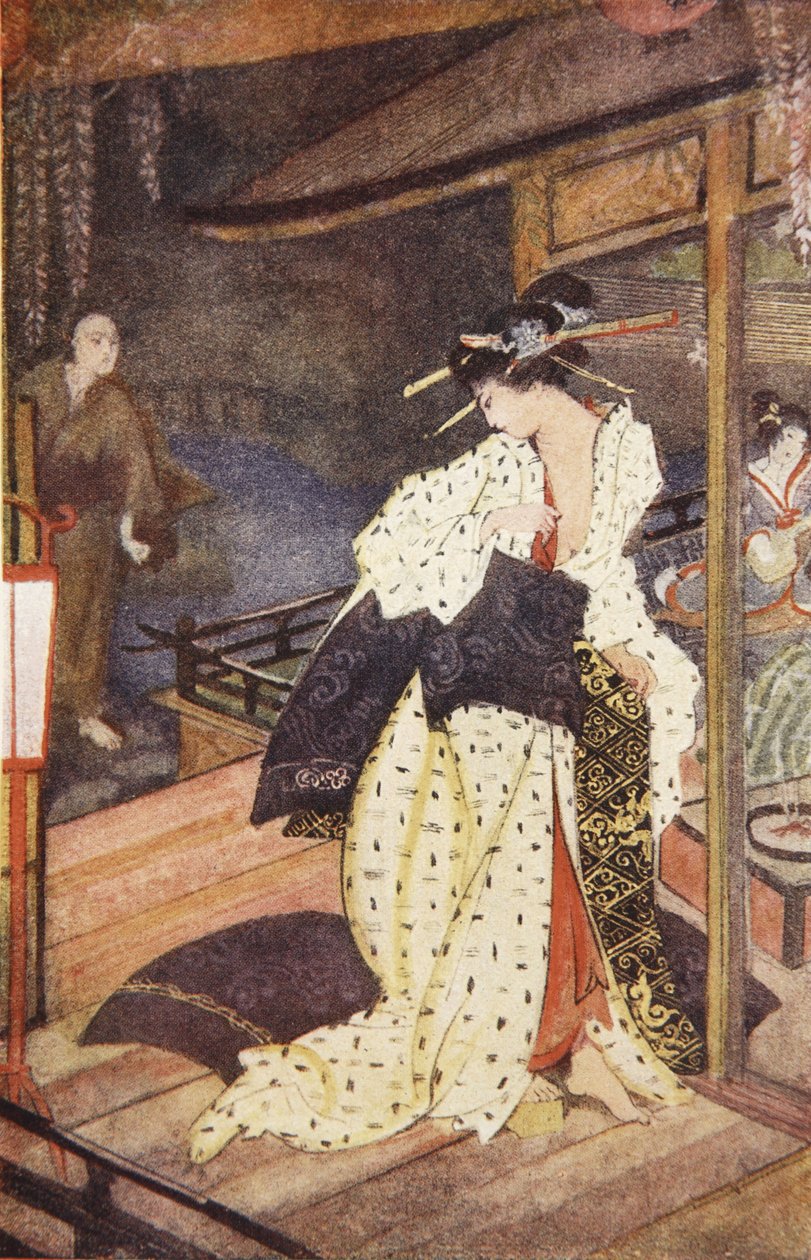 Kiyo és a pap, illusztrációja F. Hadland Davis „Japán mítoszai és legendái” című művéből alkotó: Evelyn Paul
