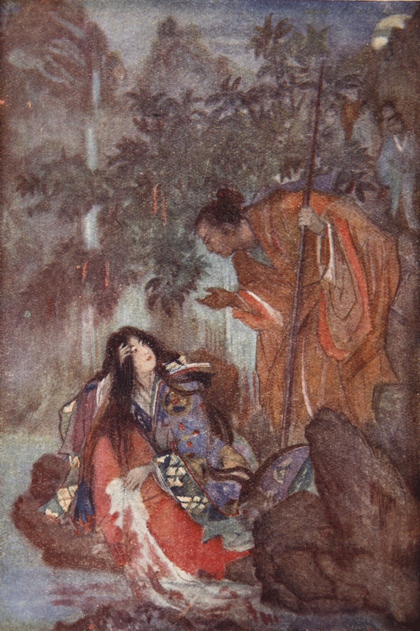 Raiko és az elvarázsolt leányzó, illusztrációja F Hadland Davis „Japán mítoszai és legendái” című művéből alkotó: Evelyn Paul