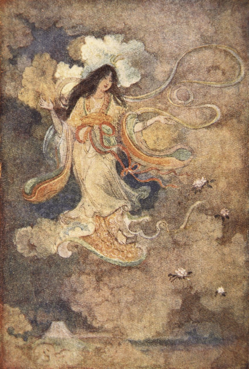 Sengen, a Fudzsi-hegy istennője, illusztrációja F Hadland Davis „Japán mítoszai és legendái” című művéből alkotó: Evelyn Paul