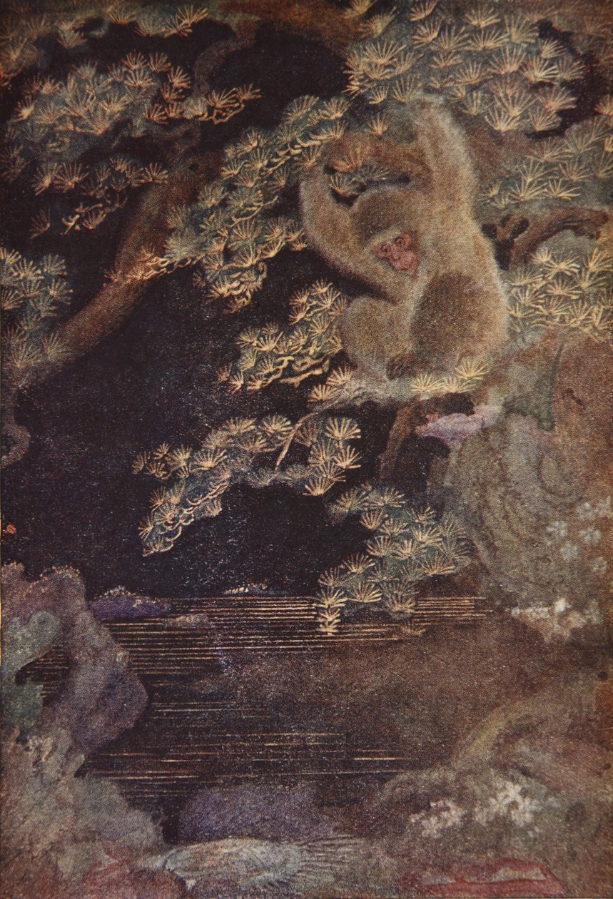 A medúza és a majom, illusztráció F. Hadland Davis „Japán mítoszai és legendái” című művéből alkotó: Evelyn Paul