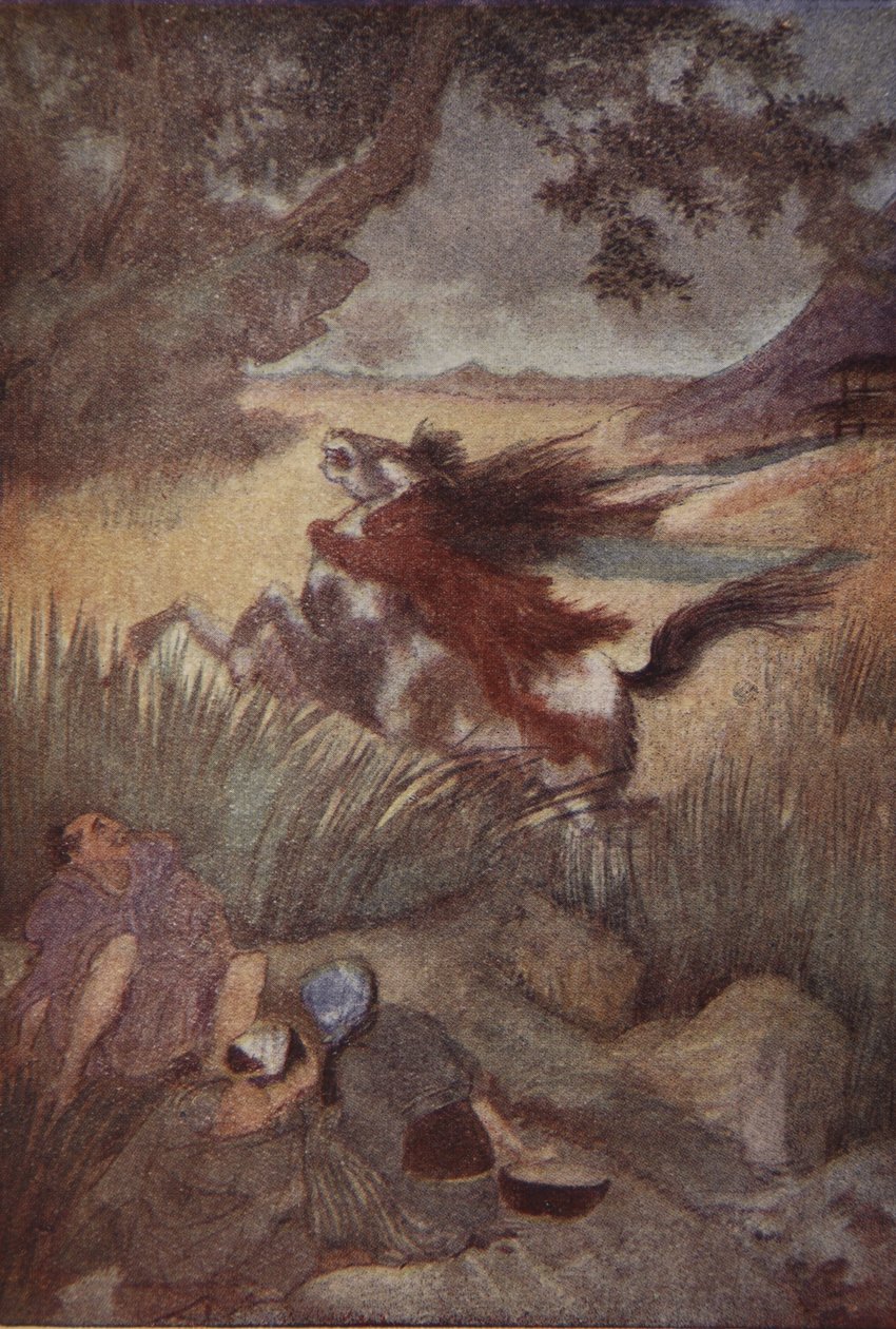 A Kappa és áldozata, illusztráció F. Hadland Davis „Japán mítoszai és legendái” című művéből alkotó: Evelyn Paul