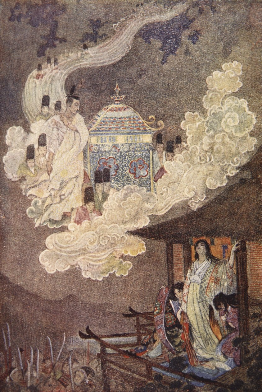A Holdnép követeli a Lady Kaguyát, illusztrációja F Hadland Davis „Japán mítoszai és legendái” című könyvéből alkotó: Evelyn Paul