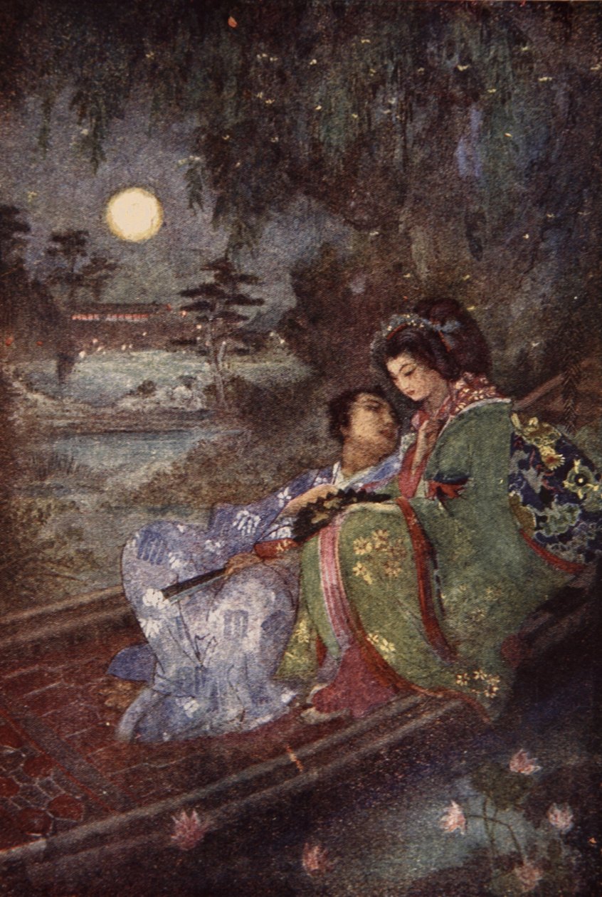A szerelmesek, akik rajongókat cserélnek, előlapja F Hadland Davis Japán mítoszai és legendái alkotó: Evelyn Paul