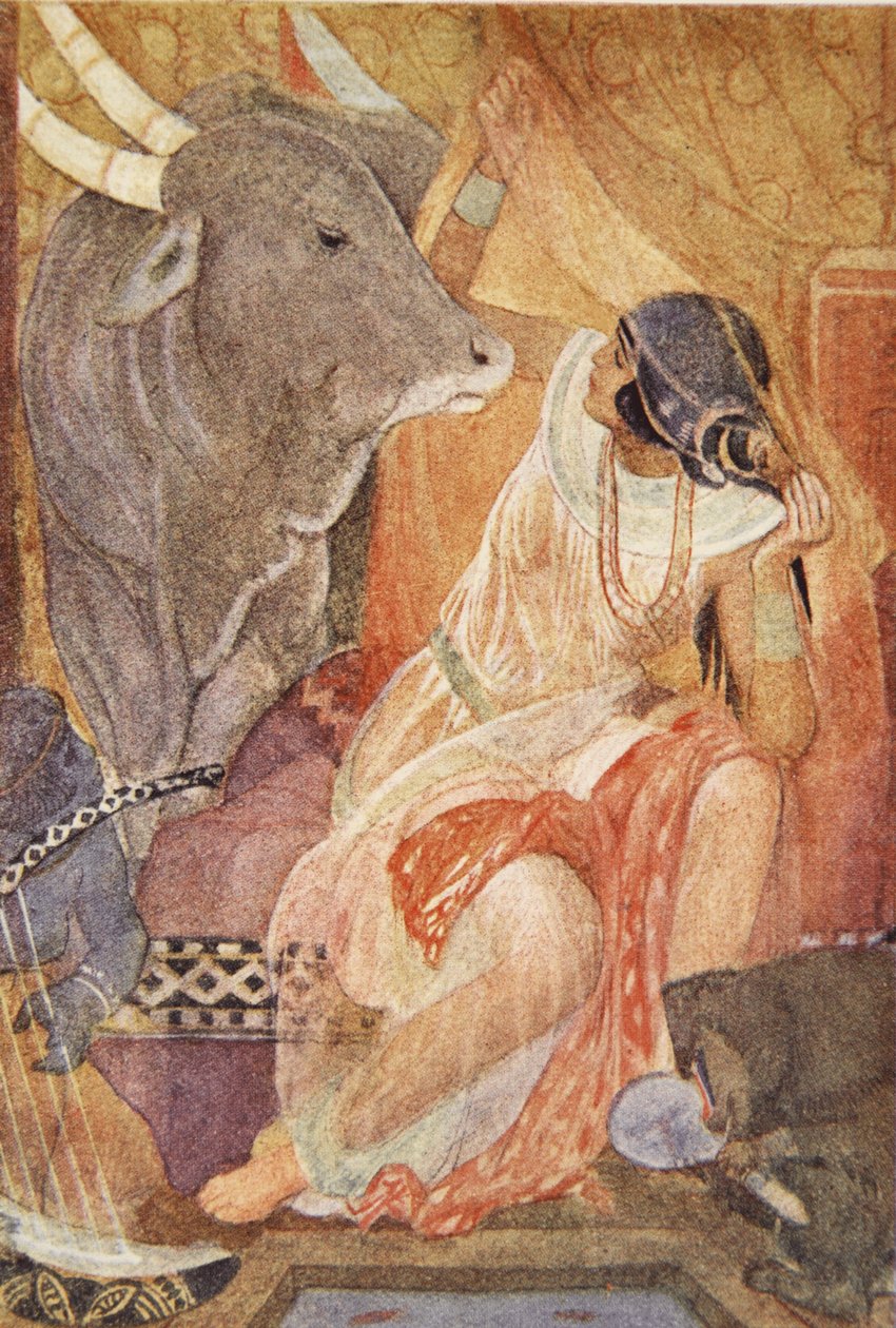 Bitou feleségének árulása, illusztráció az ókori Egyiptom mítoszaiból, Lewis Spence alkotó: Evelyn Paul
