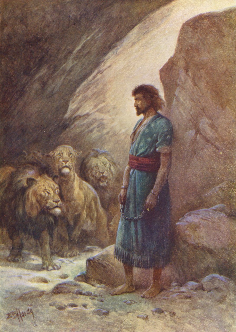 Dániel és az oroszlánok (színes litográfia) alkotó: Evelyn Stuart Hardy
