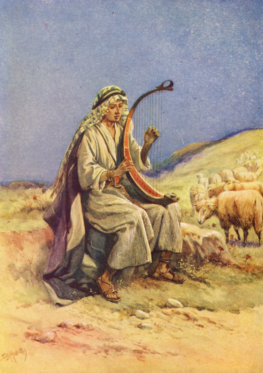 Hárfán játszó Dávid (színes litográfia) alkotó: Evelyn Stuart Hardy