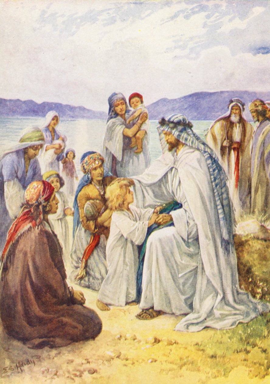 Jézus megáldja a gyermekeket (színes litográfia) alkotó: Evelyn Stuart Hardy