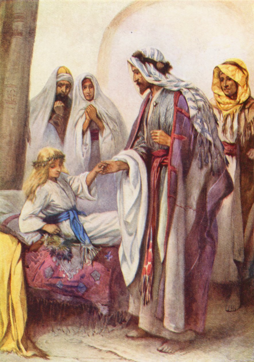 Jézus meggyógyít egy kislányt (színes litográfia) alkotó: Evelyn Stuart Hardy