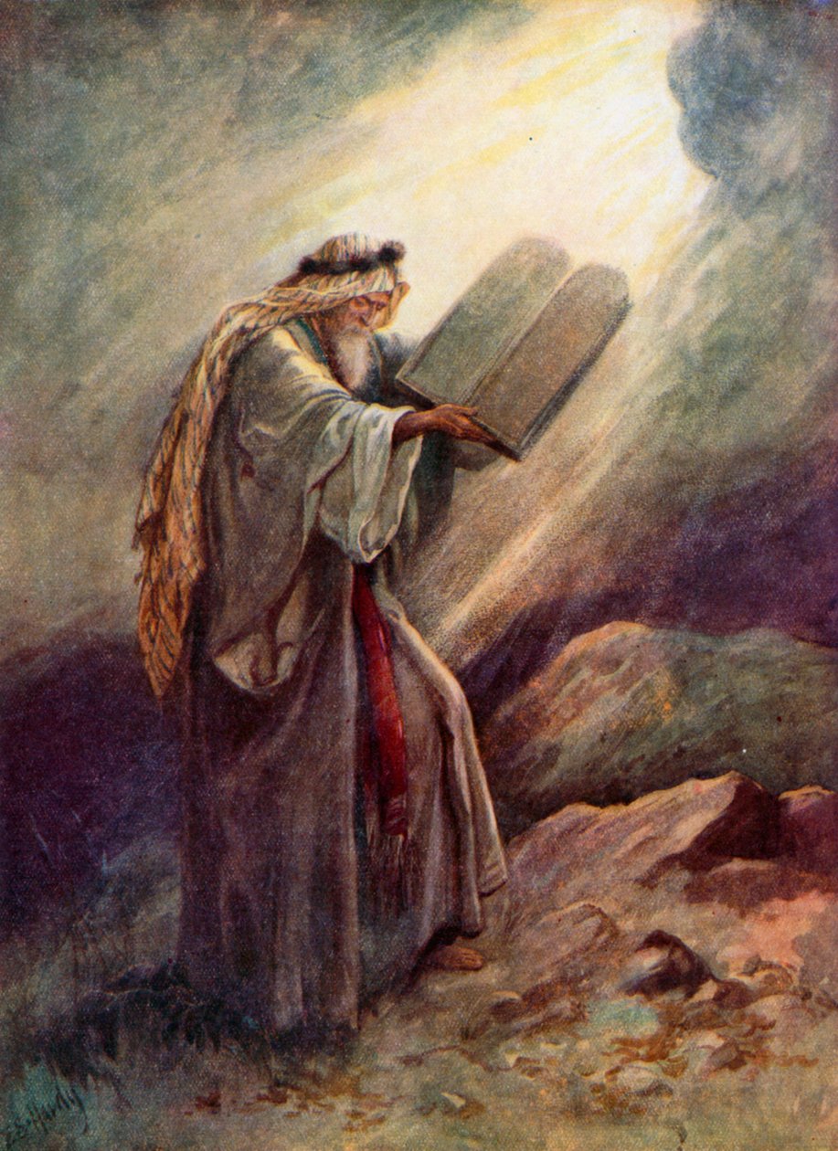 Mózes a kőtáblákkal (színes litográfia) alkotó: Evelyn Stuart Hardy