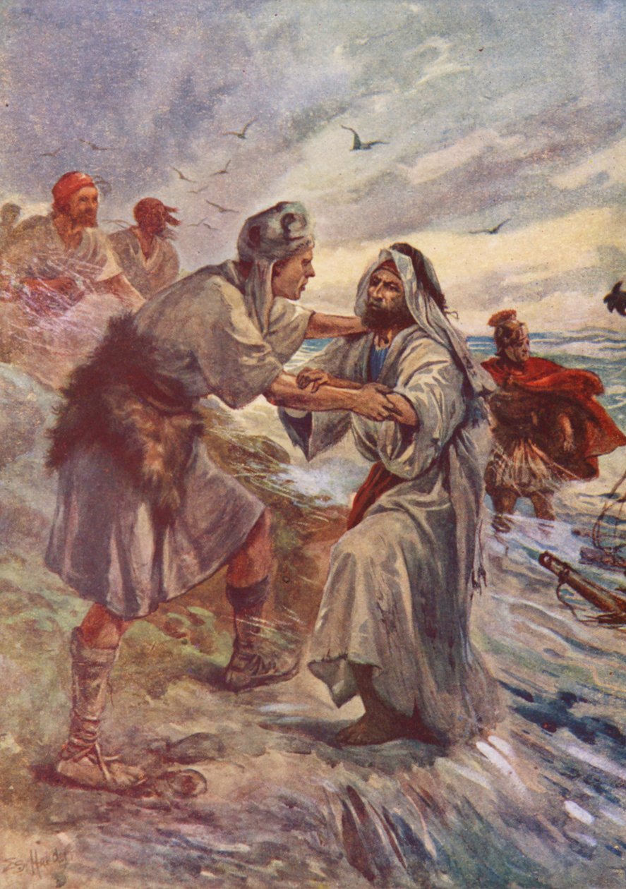 Paul hajótörést szenvedett (színes litográfia) alkotó: Evelyn Stuart Hardy