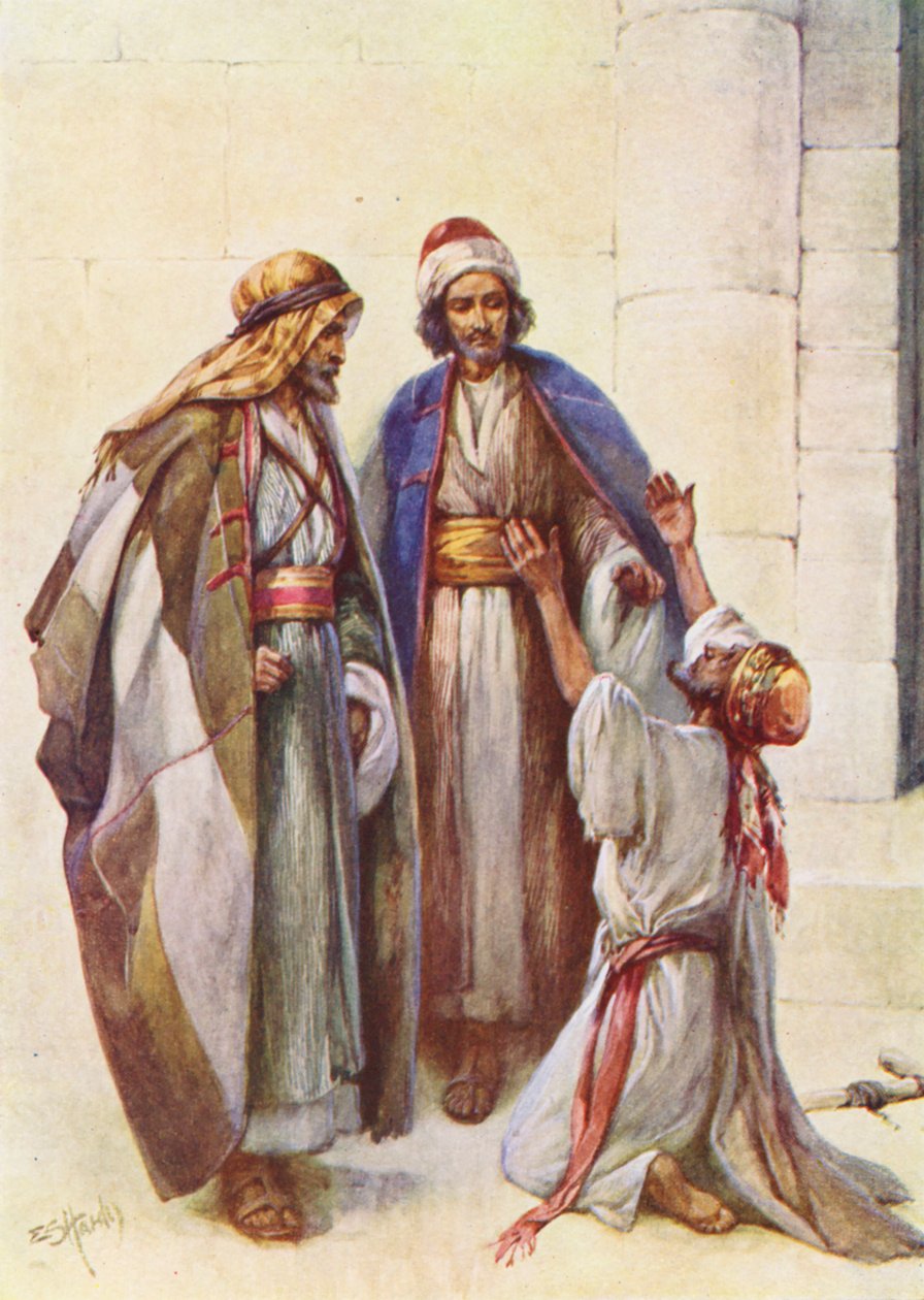 Péter és János és a sánta ember (színes litográfia) alkotó: Evelyn Stuart Hardy